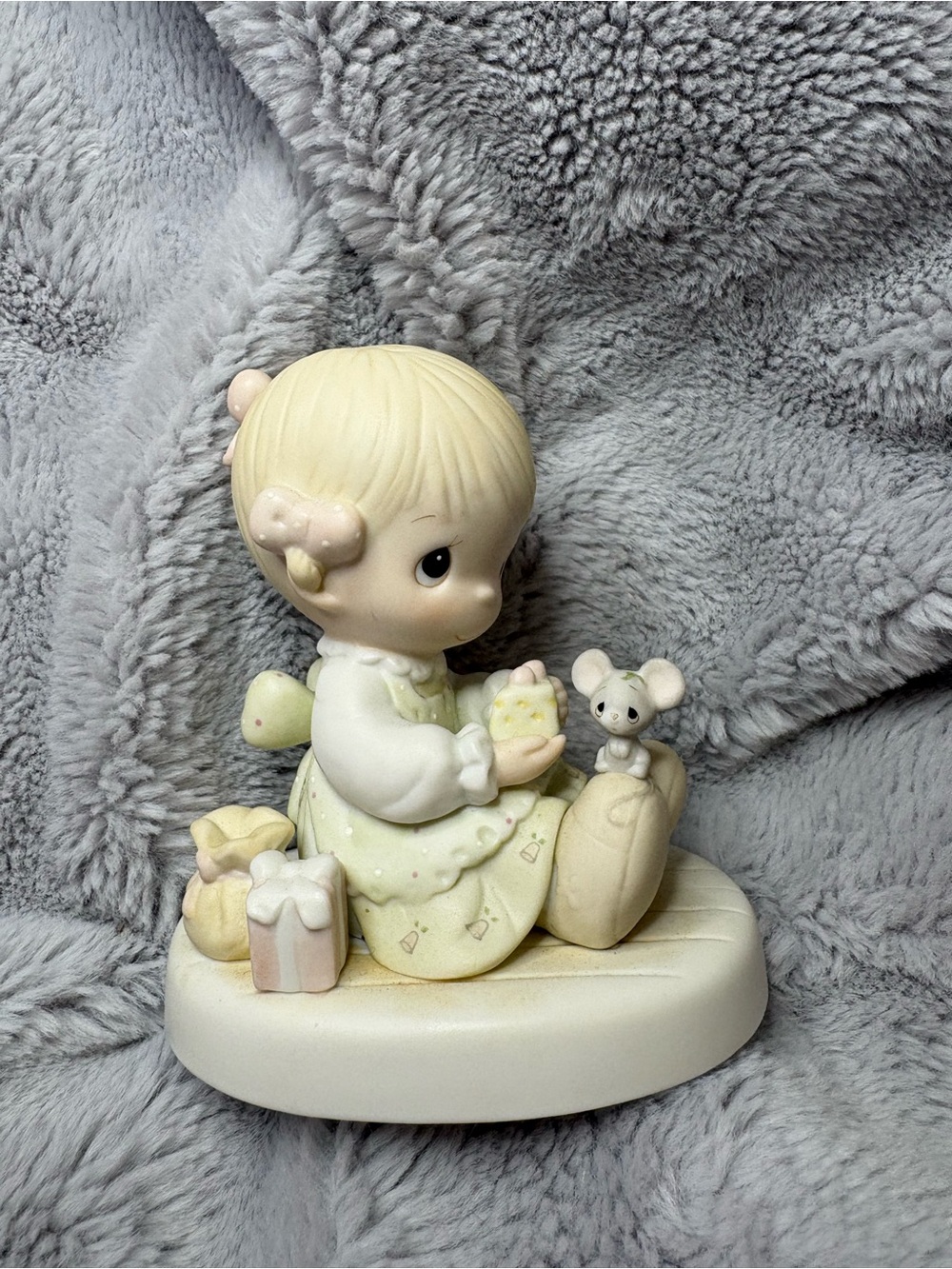 Precious Moments Cream and Pale Yellow Girl Figurine with Mouse